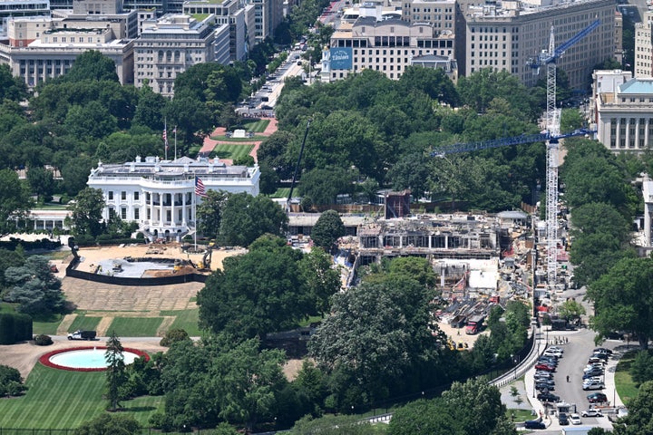 Construction is seen on the grounds of the White House on the East Wing ballroom as seen from the Washington Monument in Washington, DC, on June 30, 2026. (Photo by Alex WROBLEWSKI / AFP via Getty Images)