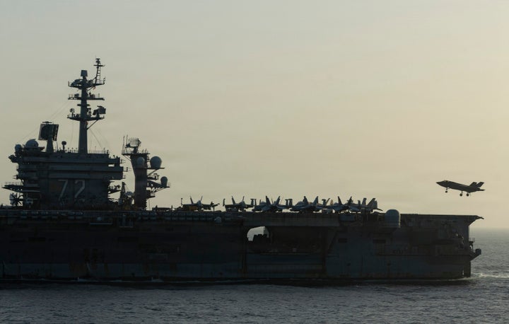 The USS Abraham Lincoln (CVN 72) conducts U.S. blockade operations related to the Strait of Hormuz on April 16, 2026 in the Arabian Sea. A top U.S. commander in the Middle East recently visited the long-deployed aircraft carrier amid reports of mental health and supply issues that the Trump administration has repeatedly downplayed.