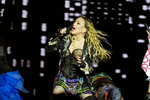 Madonna on stage during her Celebration Tour