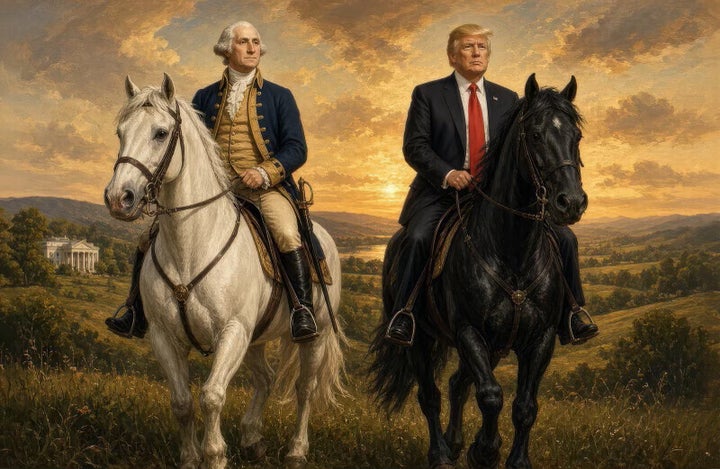 Donald Trump and an AI image of George Washington