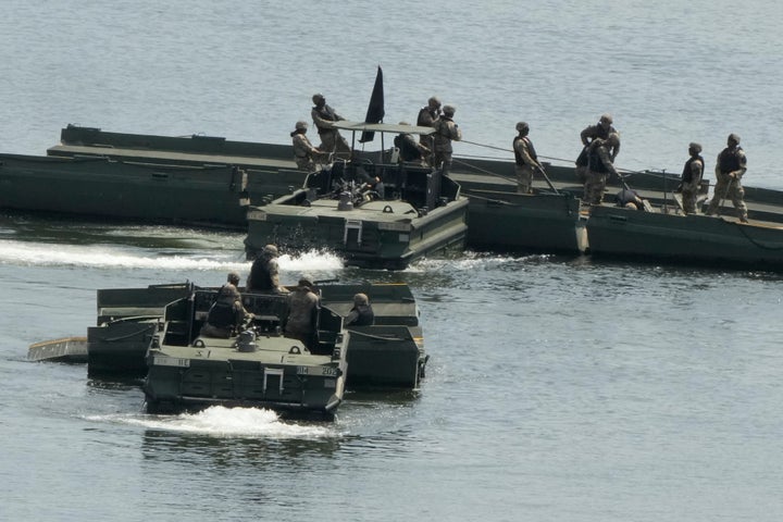 The U.S. Army's soldiers conduct a training exercise on a river in Yeoncheon, South Korea, near the border with North Korea, on Aug. 18, 2026.