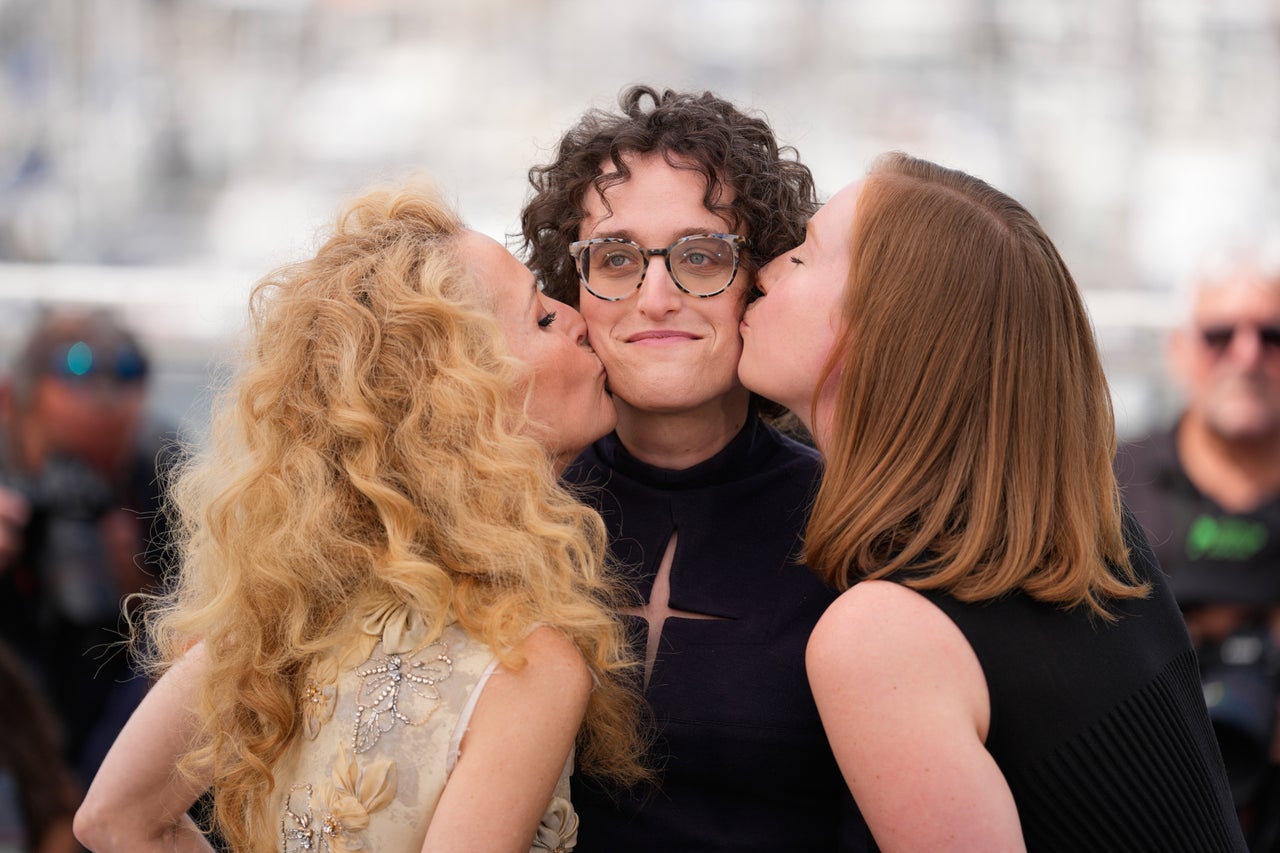 Gillian Anderson and Hannah Einbinder with director Jane Schoenbrun at the Cannes Film Festival earlier this year
