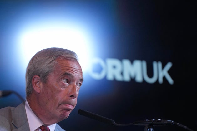 Nigel Farage, Leader of Britain's Reform UK party, speaks during a press conference in London, Monday, Aug. 10, 2026.