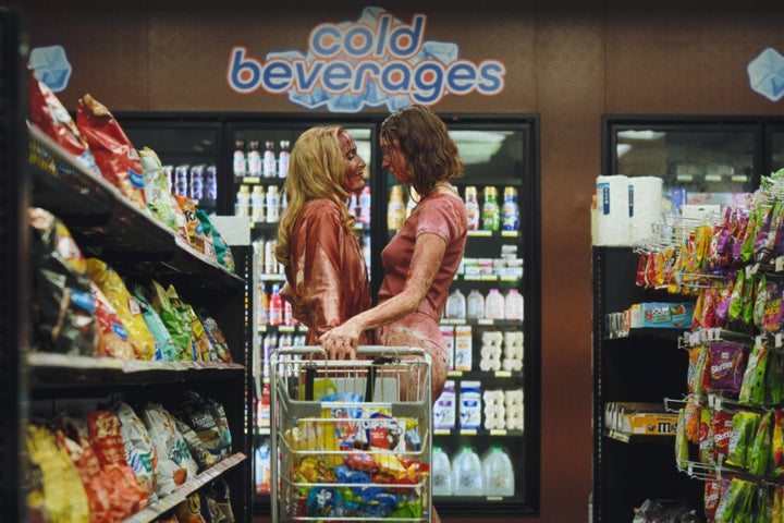 Gillian Anderson and Hannah Einbinder as seen in Teenage Sex And Death At Camp Miasma's bloody conclusion