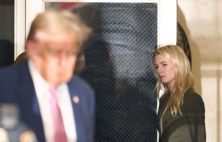 Natalie Harp exits the Manhattan Criminal Court on April 19, 2024, during Trump’s trial for allegedly covering up hush money payments.