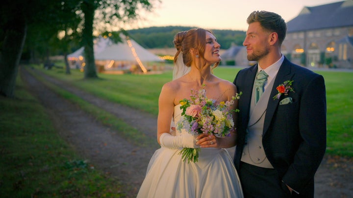 Megan and Kieran pictured on the day of their Love Is Blind UK wedding