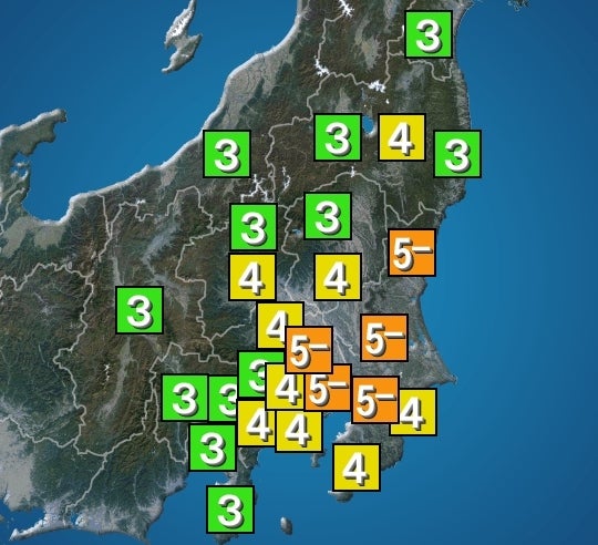 実際に観測された震度の情報