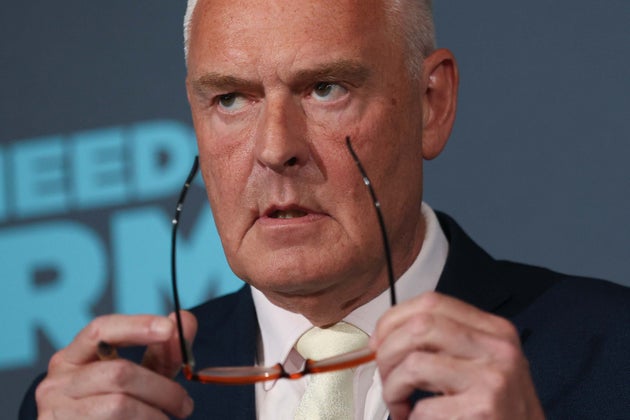 Reform UK Chairman Lee Anderson delivers a speech during a press conference on social housing policies held by Reform UK in London, United Kingdom, on August 24, 2026.