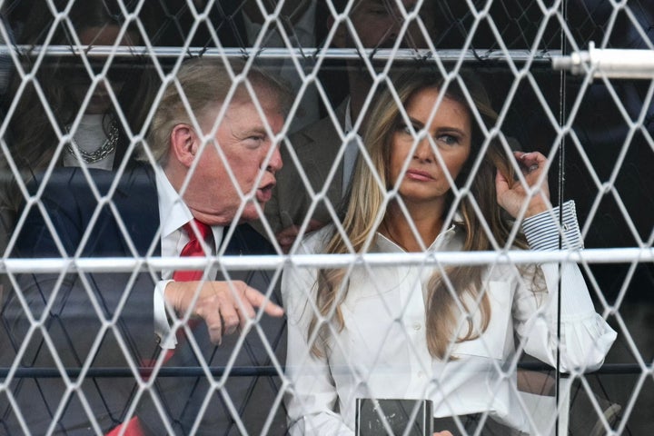 President Donald Trump and first lady Melania Trump as they attend the Freedom 250 Grand Prix in Washington on Sunday.