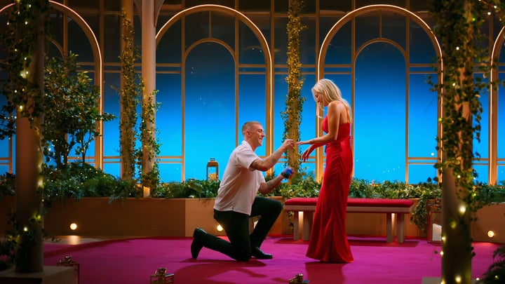Jack proposing to Faye in person after falling in love in the Love Is Blind UK pods