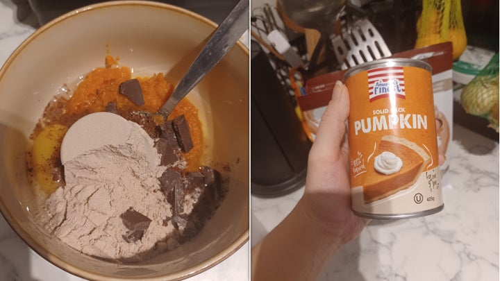 Pumpkin puree in protein mug cake