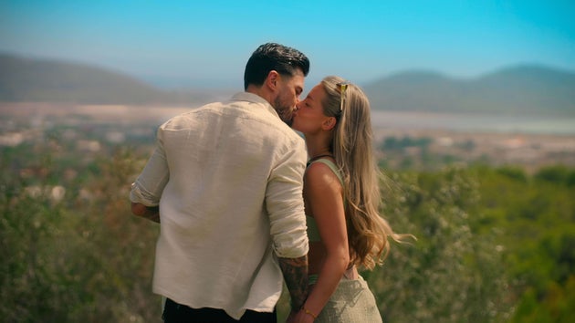 Love is Blind UK couple Taylor and Sophie share a kiss on their first holiday to Ibiza
