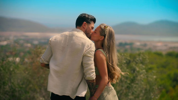 Love is Blind UK couple Taylor and Sophie share a kiss on their first holiday to Ibiza