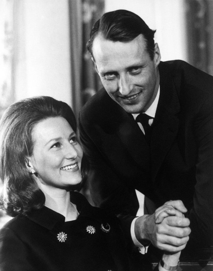 Then-Crown Prince Harald of Norway and Sonja Haraldsen are seen after announcing their engagement inside the Royal Castle, in Oslo, on March 19, 1968.
