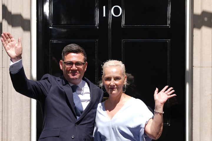 Andy Burnham and his wife Marie-France van Heel outside 10 Downing Street on the day he became prime minister.
