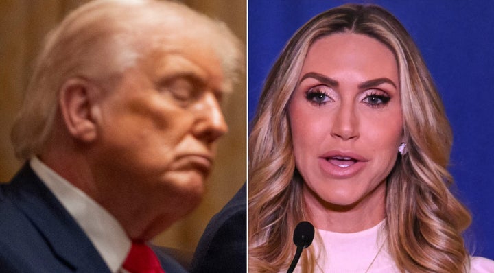 An apparently dozing Donald Trump, left, and his daughter-in-law, Lara Trump, right.