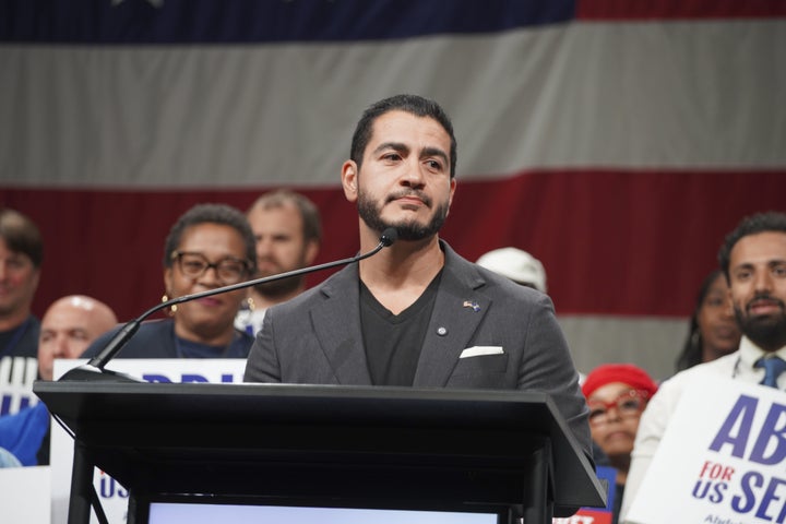 Abdul El-Sayed, Democratic nominee in Michigan for the U.S. Senate, speaks at the Michgan Democratic Nominating Convention in Lansing on Aug. 29, 2026. 