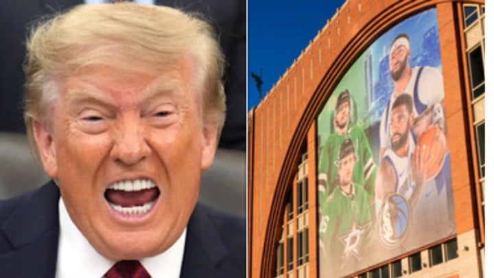 Trump, pictured next to the the convention site in Dallas, is reportedly facing challenges to get attendees.