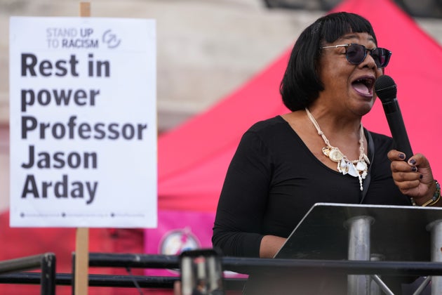 Diane Abbott speaks at a vigil, held by Stand Up to Racism, in memory of late University of Cambridge professor Jason Arday at Trafalgar Square last month.