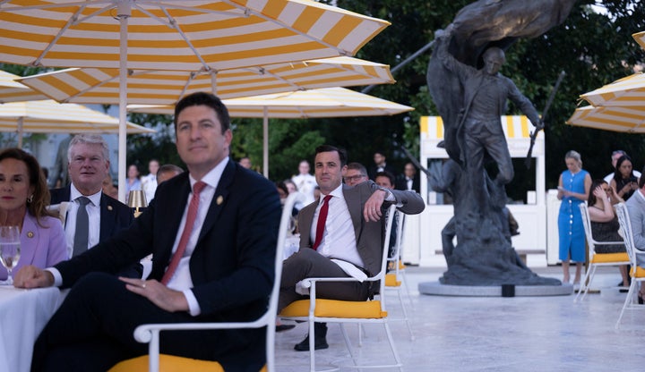 People listen as Donald Trump speaks at an end-of-summer barbecue event with Republicans in the Rose Garden on Sept. 2, 2026.