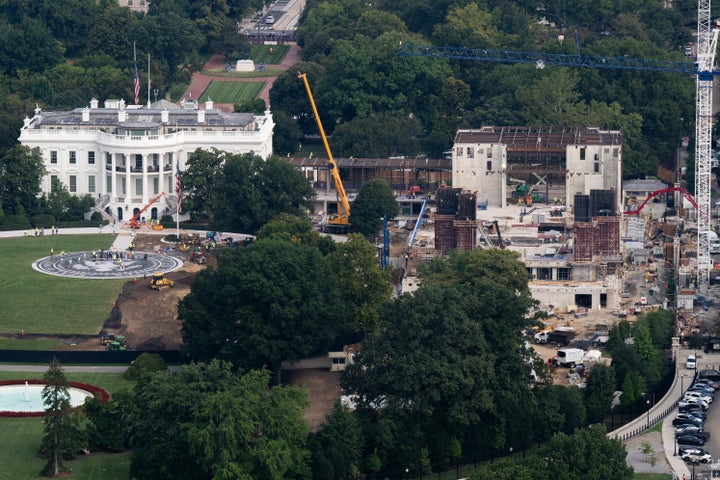 Construction continues on a new East Wing, including Trump's White House ballroom, as well as a new helipad for Marine One on the South Lawn, on Sept. 1, 2026.