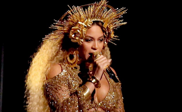 Beyoncé on stage at the 2017 Grammys
