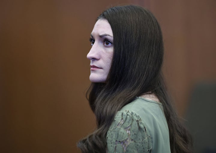 Defendant Lindsay Clancy looks at the jury after Judge William Sullivan declared a mistrial on Friday.