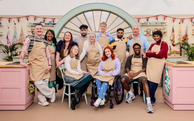 The cast of the Great British Bake Off 2026 in the iconic tent