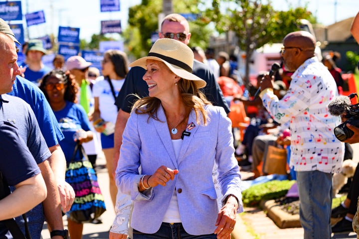 Ohio Democratic gubernatorial candidate Dr. Amy Acton greets constituents along the 54th Annual CDC Parade’s route on Sept. 7, 2026 in Cleveland, Ohio. According to reports, an armed man was arrested after lunging towards Acton at a campaign event in Canfield, Ohio on Sunday.