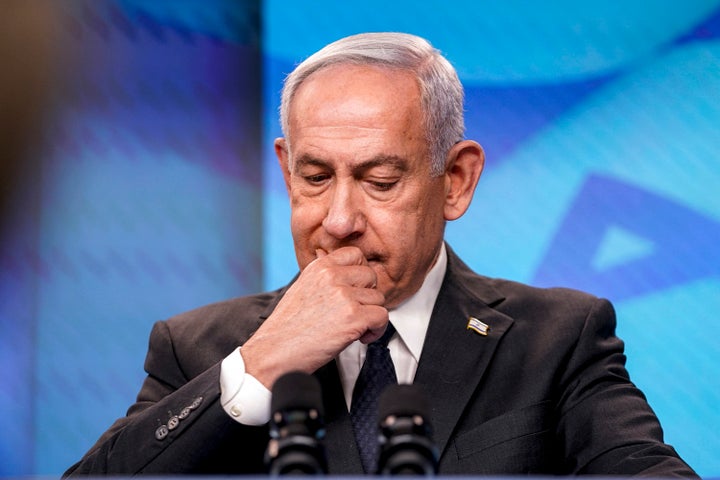 Israel's Prime Minister Benjamin Netanyahu reacts during a joint press conference with the US Secretary of State at the Prime Minister's Office in Jerusalem on September 15, 2025. (Photo by Nathan Howard / POOL / AFP via Getty Images)