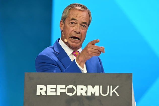 Nigel Farage delivers his keynote speech at the Reform UK conference.