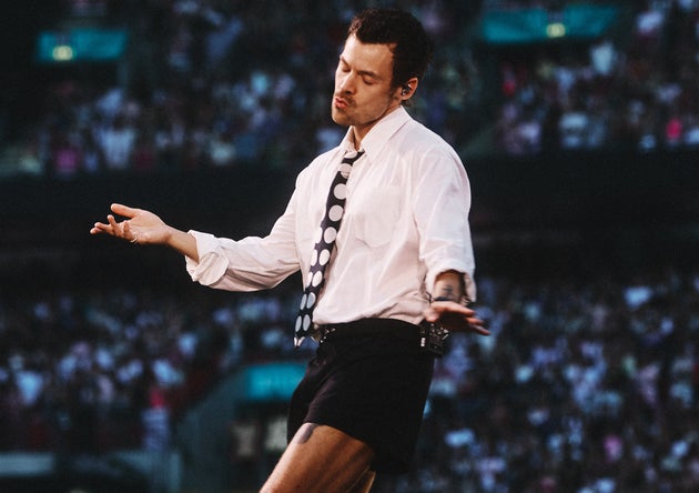 Harry Styles on stage at Wembley Stadium earlier this year