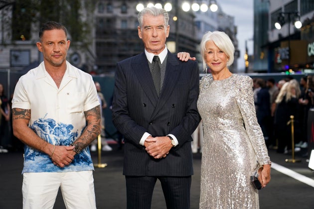Tom Hardy, Pierce Brosnan and Dame Helen Mirren at the premiere of MobLand season two on Thursday night