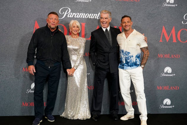 MobLand director Guy Ritchie with Dame Helen Mirren, Pierce Brosnan and Tom Hardy in London earlier this week