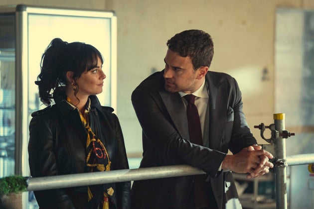 Kaya Scodelario and Theo James on the set of The Gentlemen season two