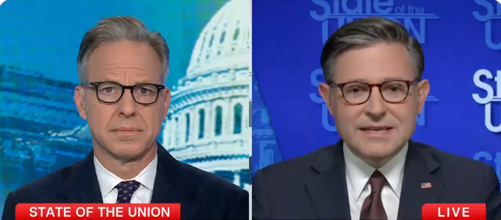 CNN"s Jake Tapper and House Speaker Mike Johnson discussing AI leaders calling for the slow down of development on artificial intelligence during a Sunday interview on "State of the Union."