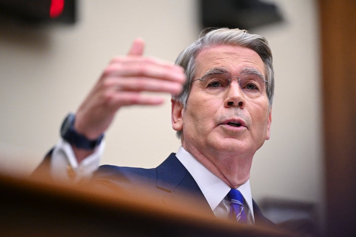 Treasury Secretary Scott Bessent testifies Tuesday during a House Financial Services Committee hearing on the state of the international financial system on Capitol Hill in Washington, D.C. During the hearing, he defended President Donald Trump’s promise to dole out $5,000 checks if Republicans win the midterm elections this fall.