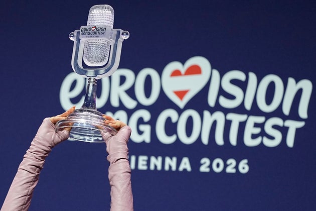 Dara from Bulgaria attends a press conference with the trophy after winning the Grand Final of the 70th Eurovision Song Contest in Vienna, Austria, on May 17, 2026. (AP Photo/Martin Meissner, File)