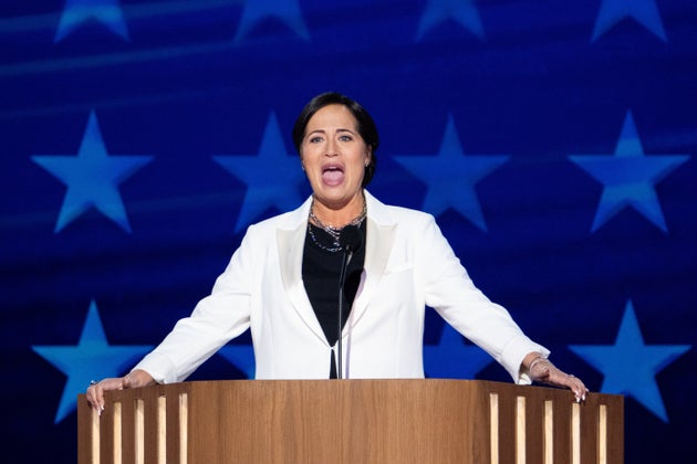  Stephanie Grisham, former Trump White House Press Secretary, speaks during day two of the 2024 Democratic National Convention in Chicago on Tuesday, August 20, 2024. 
