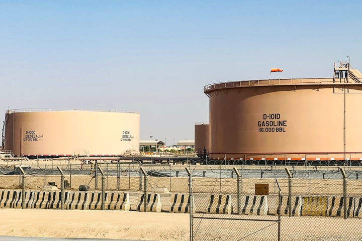 A general view of fuel tanks at the fuel depot near King Khalid International Airport in Riyadh on Sept. 19, 2026. Black smoke and flames rose near Riyadh's airport on Sept.19 after Saudi authorities -- fighting an escalating conflict with Yemen's Houthi authorities -- issued an air raid alert. Firefighters extinguished a blaze on fuel tank emblazoned with the logo of the Saudi oil giant Aramco at a fuel depot near the airport, according to an AFP journalist.