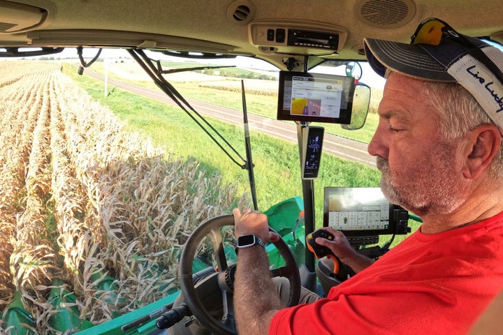 Farmer Jason Kurtz harvests corn on Sept. 8, 2026, near Forest City, Missouri. 