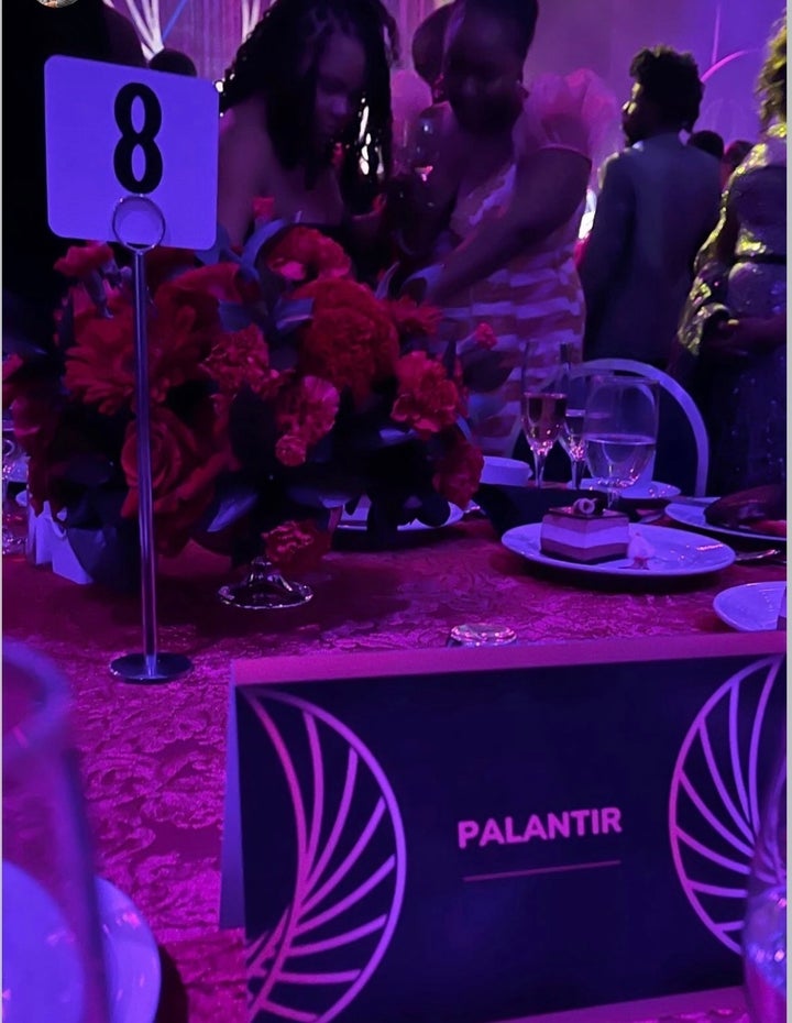 A Palantir seating placard is featured at a table at the annual CBCF Phoenix Awards Dinner on Saturday,