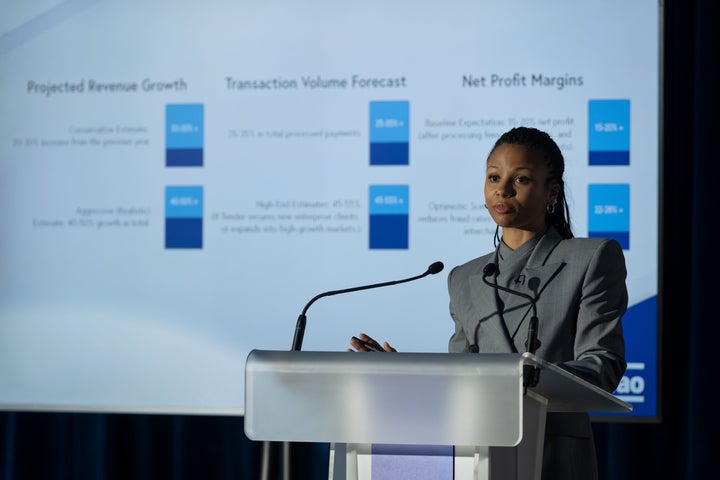 Myha’la in character as Harper in Industry