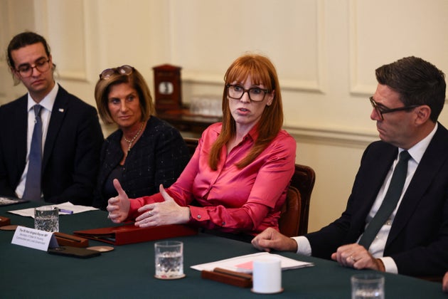 Angela Rayner, speaks next to Andy Burnham during a meeting with Jewish community leaders in Downing Street.