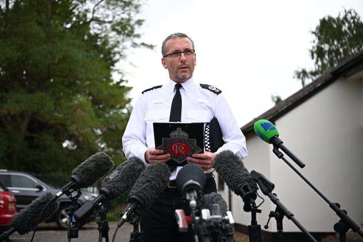 Gloucestershire Constabulary, Assistant Chief Constable Richard Ocone makes a police statement at the village hall on Sept. 27, 2026 in Kempsford, England. Police have declared a major incident after evacuating residents from their homes near RAF Fairford, a military base that hosts U.S. Air Force bombers involved in the Iran conflict. Several men have been arrested on suspicion of offenses under the explosives act, and the Army's specialist explosive ordnance disposal team are examining a number of vehicles in the area.