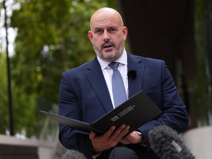 Head of Counter Terrorism Policing, Assistant Commissioner Laurence Taylor, speaking outside New Scotland Yard in central London on Sept. 28, 2026, giving an update following the arrest of five men under counterterrorism laws near RAF Fairfoird one day earlier.