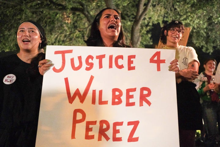 Demonstrators gathered on September 21, 2026, in Austin, Texas, to protest after Wilber Rafael Garcés Pérez, a Venezuelan national, was shot in his vehicle by an ICE agent.