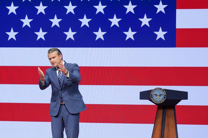 Defense Secretary Pete Hegseth delivers his “State of the Force” address at Marine Corps Base Quantico on Wednesday.