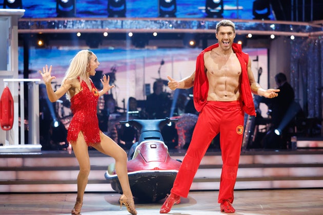 Amy Dowden performing a Baywatch-themed routine during Saturday night's Strictly live show