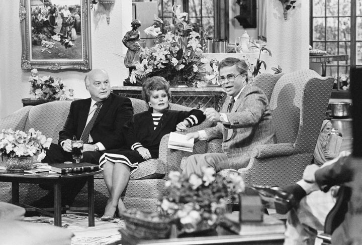Jim Bakker, right, and his first wife Tammy sit with Edwin Louis Cole, a guest on their program in 1986. 
